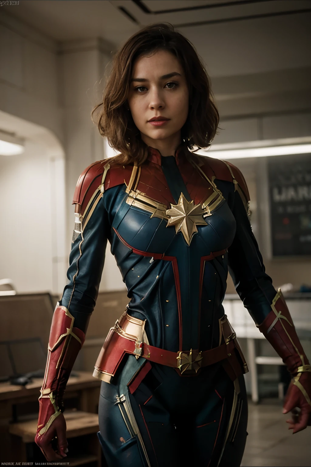 (Realistic photo), (Captain Marvel), 8k, (artwork), woman, ((Beautiful).