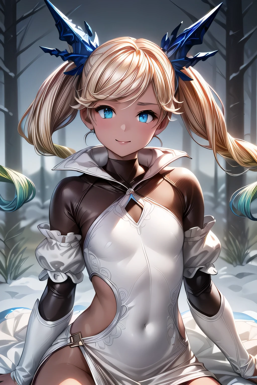 ioeuclase, hair ornament, white dress, black thighhighs, detached sleeves, wariza,grass,sky,smile, intricate eyes,beautiful detailed eyes,symmetrical eyes,big eyes:1.5,(((dark skin,dark_skin,lustrous skin:1.5,bright skin: 1.5,skin tanned,shiny skin,very shiny skin,shiny body,plastic glitter skin,exaggerated shiny skin,illuminated skin))),(,detailed body,(detailed face)), cute,slutty,erotic,daring,(((nsfw))), zettai ryouiki,revealing clothing,show skin,(((Sexy aqua fur coat, aqua fur coat outfit, wearing a ice dress:1.3,aqua winter coat))), ((ice dress,elegant ice dress)),(white gloves,white clothes,(((intricate outfit,intricate clothes,embroidered outfit,ornate outfit,embroidered clothes,ornate clothes))), (dynamic pose:1.0),embarrassed,(centered,scale to fit dimensions,Rule of thirds), Upper body, ((snowy pine forest)),winter,scenery:1.25,((intricate scenery)),((snow forest background)),Christmas tree, (Glossy winter ornaments),highres,sharp focus,(ultra detailed,extremely detailed),(photorealistic artwork:1.37),(extremely detailed CG unity 8k wallpaper),(((vibrant colors,vibrant theme))),(intricate),(masterpiece),(best quality),
