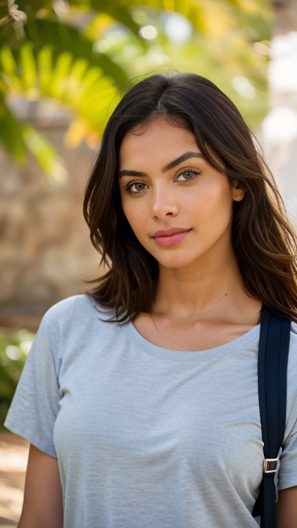 Hermosa morena con reflejos rubios vistiendo una camiseta negra (en el museo), Muy detallado, 27 years ago, , , cara inocente, cabello ondulado natural, green eyes, high resolution, obra maestra, of the highest quality, Alto detalle intrincado, Muy detallado, sharp focus, piel fina, realista skin textura, textura, Ojos finos, profesional, 4k, linda sonrisa, Fotografiado con Canon, 85mm, poca profundidad de campo, Kodak Color Vision, cuerpo perfectamente ajustado , Muy detallado, Photography_\(ultra\), realista, realista, Postprocesamiento, Maximum details, aspereza, vida real, ultra realista, photorealism, Photography, 8k hd, Photography, (((pechos grandes))), parte superior del cuerpo