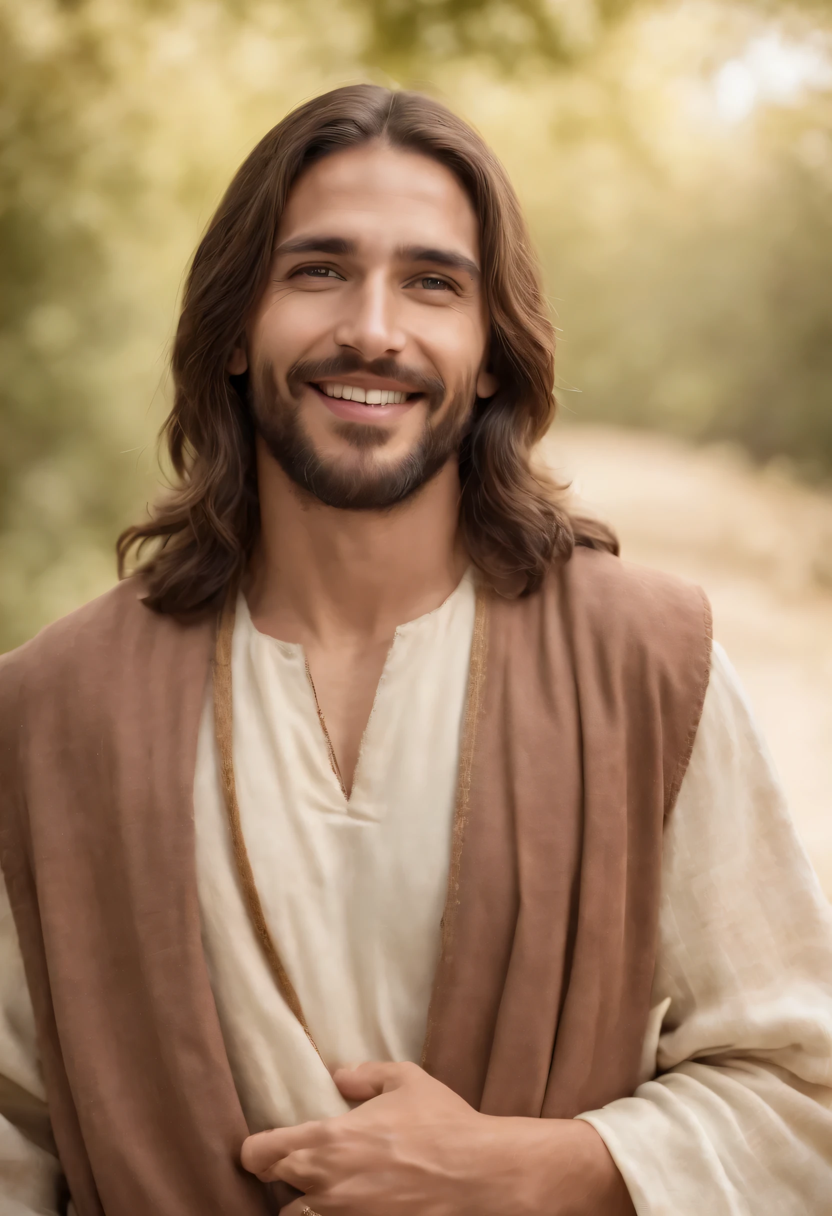 Jesucristo con una leve sonrisa seria