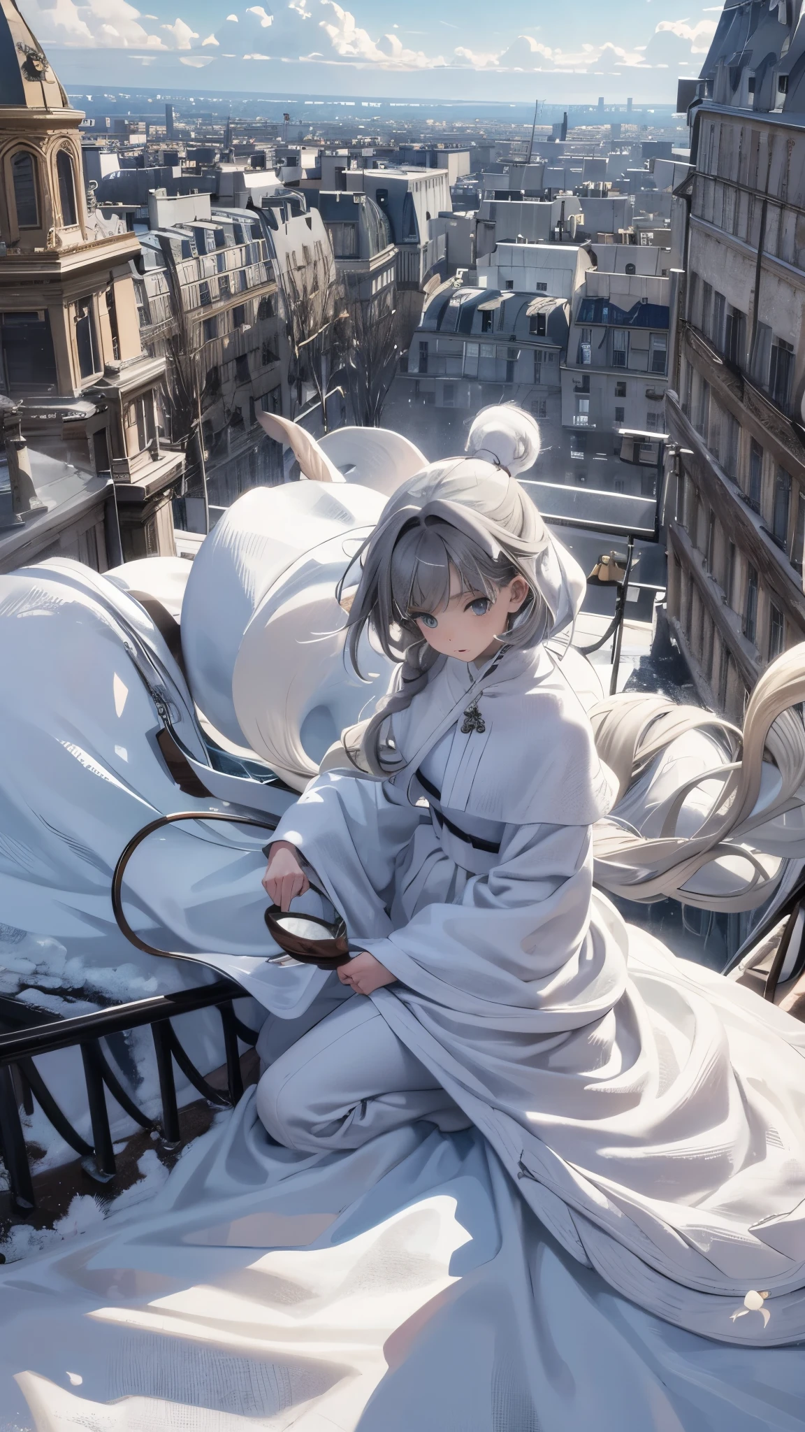 Eleanor Vere Boyle and Andreas Untersberger, Hantu Ulat Sutera adaptive and winter atmosphere, scattered, exquisite details, Paris City, Cloud, 1 girl, (central composition, symmetry: 0.1)