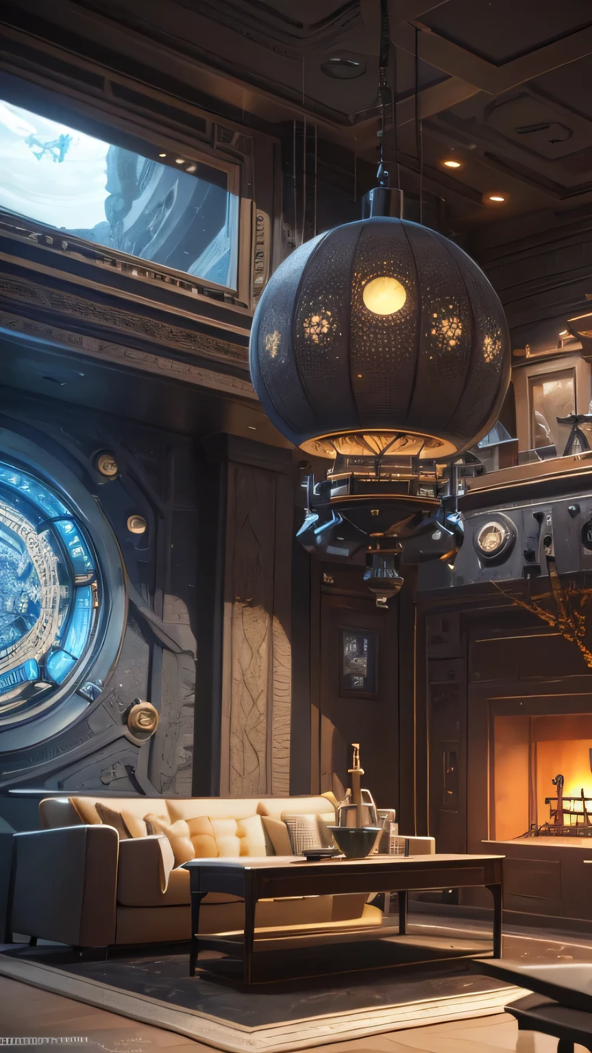One organic steampunk mechanical sci-fi UFO sits gracefully on the plush carpet of a modern living room, surrounded by contemporary interior decor. The room is bathed in cinematic lighting, casting intriguing shadows on the intricately detailed surface of the UFO. With an ultra-high resolution and photorealistic finish (1.4), every fine detail is accentuated in this masterpiece, from the hyper-realistic metal textures to the intricate mechanical gears that adorn the UFO's exterior. The octane render brings the UFO to life, capturing its surreal beauty with insanely detailed precision.