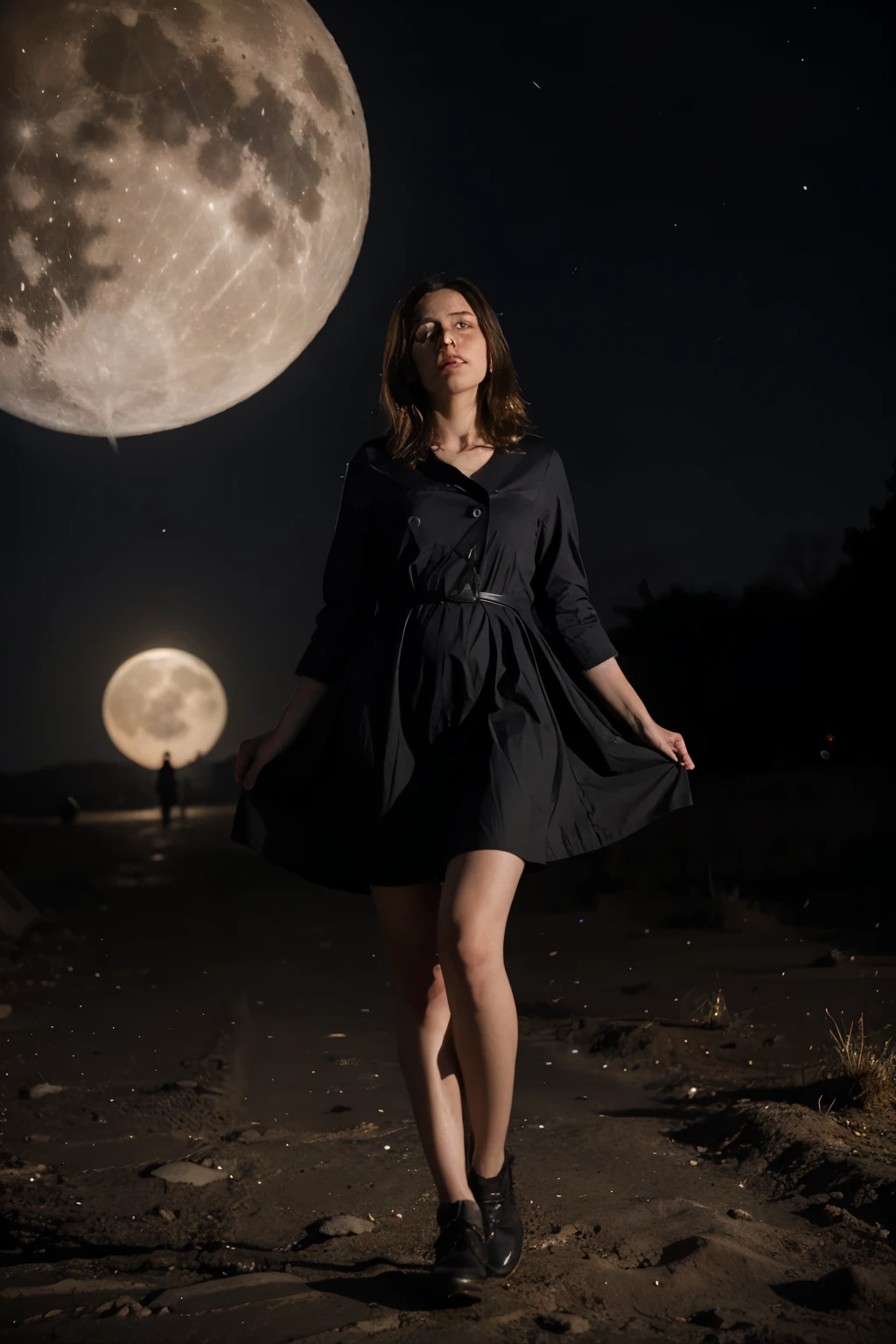 ((Mejor calidad)), ((obra maestra)), (detallado), En una noche oscura y silenciosa, SuperMoon was flying quickly through the starry sky.