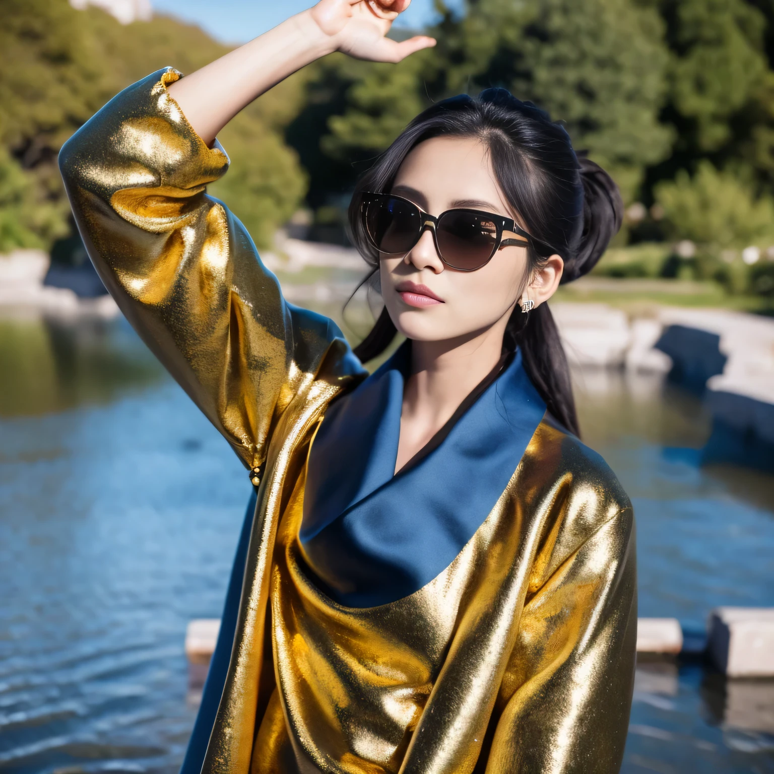 Wear thick gold-framed sunglasses，32K（tmasterpiece，k hd，hyper HD，32K）Burgundy double ponytail，Silver Skull Abandoned Area of the Pond，Indigo Skull King ，Hold the big G steering wheel （The skeleton is realistic：1.4），Skull pattern robe，Silver skull flower ornaments，Petals flutter，Colored ball head，Hold your head high，Be proud，The nostrils look at people， A high resolution， the detail， RAW photogr， Sharp Re， Nikon D850 Film Stock Photo by Jefferies Lee 4 Kodak Portra 400 Camera F1.6 shots, Rich colors, ultra-realistic vivid textures, Dramatic lighting, Unreal Engine Art Station Trend, cinestir 800，Hold your head high，Be proud，The nostrils look at people，Tsundere，Petals flutter，Petals flutter，Sprinkle with gold dust，Fluttering，Impeccable，( reasonable design, Clear lines, High sharpness,Best quality, Very detailed skeleton, The skeleton of a masterpiece, offcial art, movie light effect, 4K skeleton（（（Wear thick gold-framed sunglasses）））