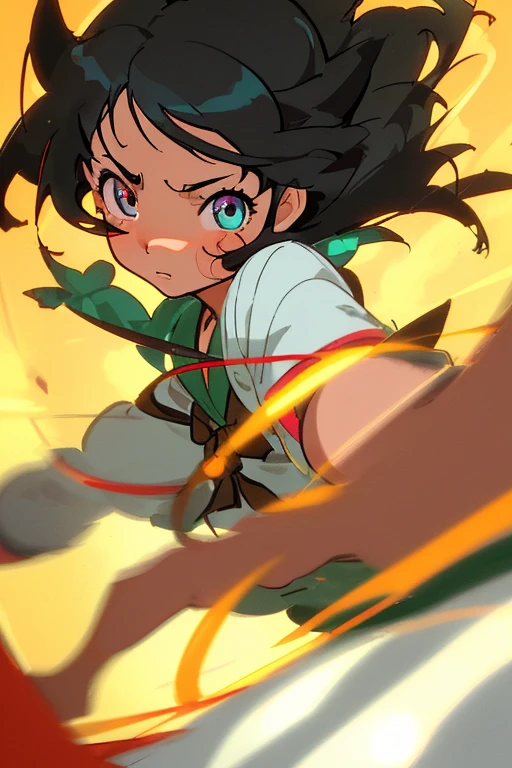 ((arte estilo anime)), (the highest image quality), (detailed strokes), Looking at the Viewer, facing the viewer , showing the whole body, ,  He is a 17 year old teenager, very white skin, He has slightly disheveled black hair middle part ,  light green eyes, , little muscular body , anime art style, sexy fac,  , 8k, high quality, masterpiece, , cinematic, vivid colors, shining green eyes 