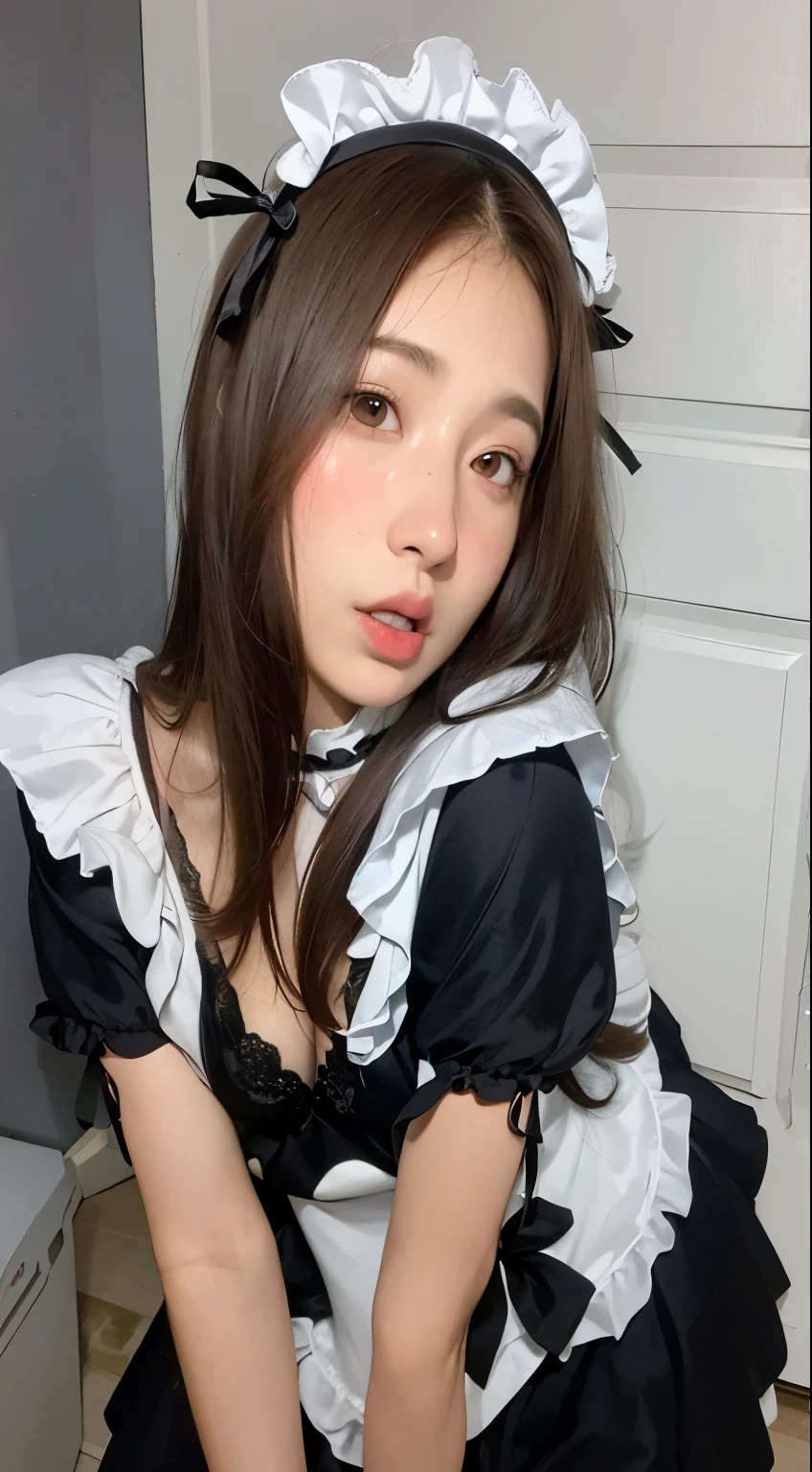 arafed woman in a mucama outfit posing for a picture, gorgeous mucama, mucama outfit, mucama vestido, anime girl in a mucama costume, wearing mucama uniform, french mucama, ulzzang, mucama costume, mucama, bella delfina, sakimichan, hada, cosplay de un chico gato! mucama! vestido, estilo lolita,