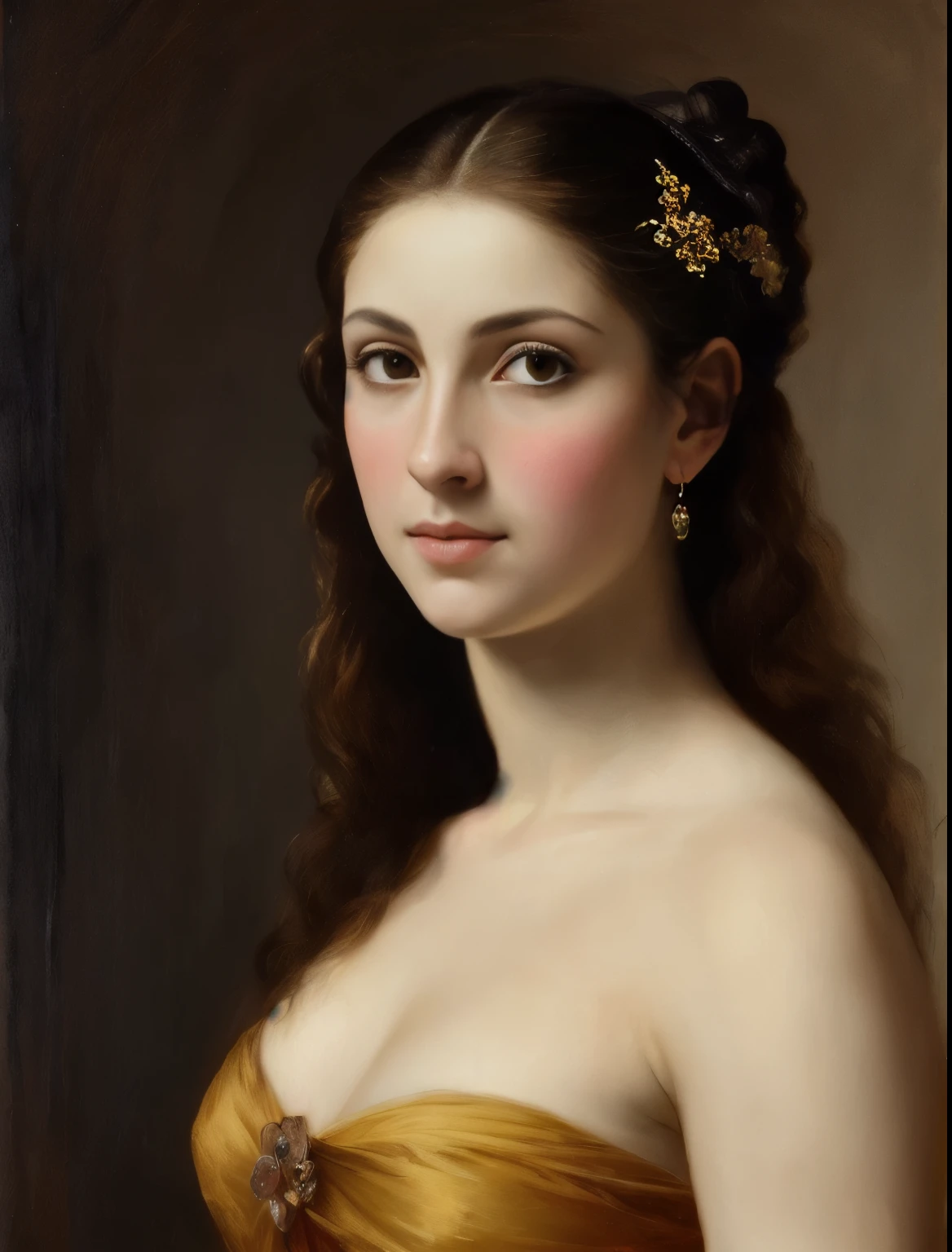 obra de arte, arte detalhada, retrato, garota, Middle Ages, classicismo, estilo de Andrey Atroshenko, pintura, Traditional media, realista, figurativo, belas artes, oil on canvas, HDR, 8k, Personagem original, high resolution, Alto detalhe, concentre-se no rosto, intrincado, perfeito
