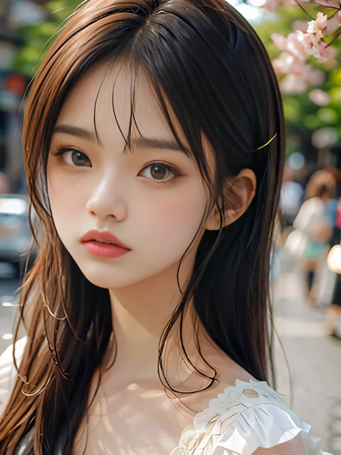 Photoreal, 8k Full Length Portrait, Beautiful woman, attractive appearance, Clear type, 18-year-old, Tokyo, 2024, spring, With Shibuya in the background