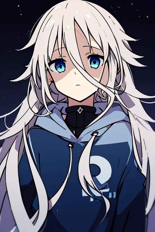 anime style、one girl、alone、masterpiece、highest quality、Vocaloid、IA、gray hair、blue eyes、No expression、(Facial shading)、black clothes、hoodie