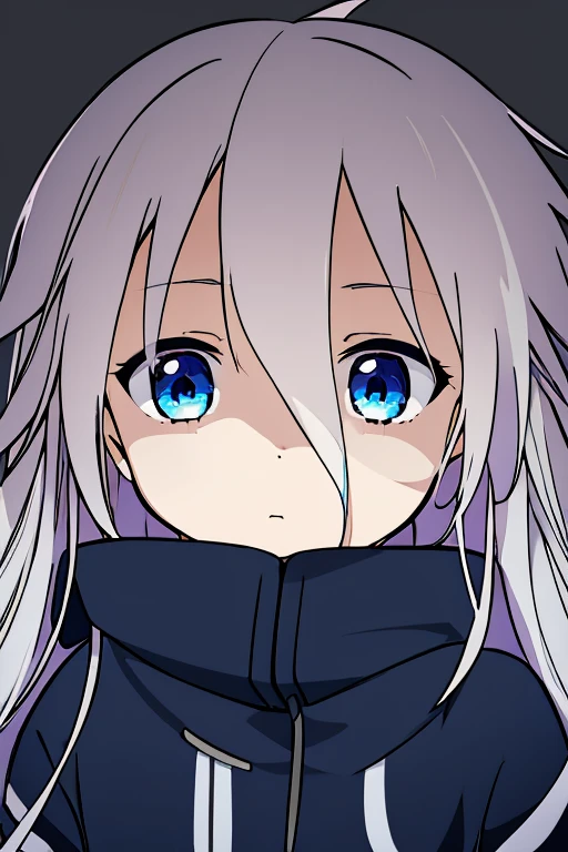 anime style、one girl、alone、masterpiece、highest quality、Vocaloid、IA、gray hair、blue eyes、No expression、(Facial shading)、black clothes、hoodie