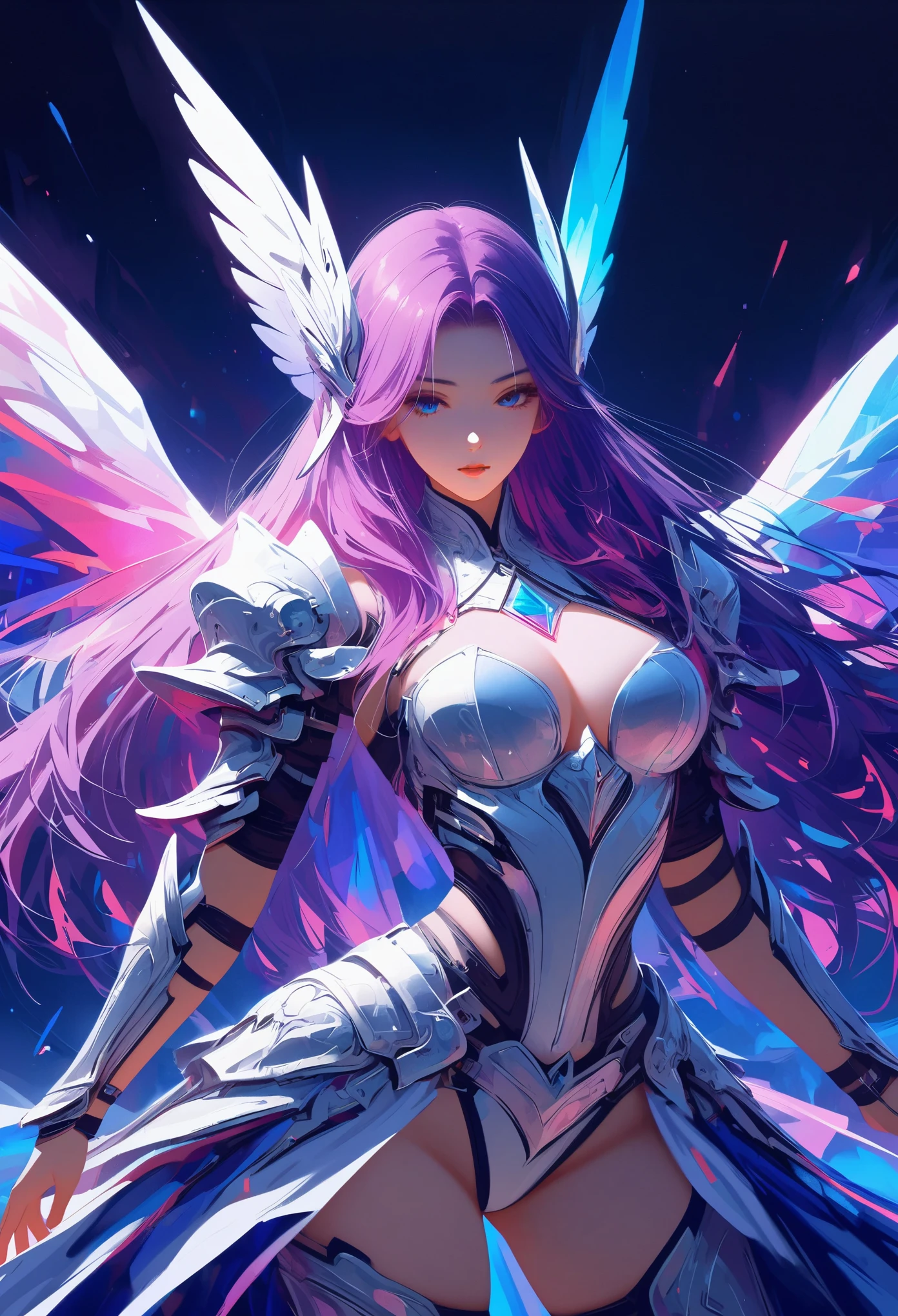 masterpiece, best quality,High resolution, 1 female, aldult, long hair. look_exist_audience, High, perfect stexisture, long time, Bangs, chromexistic dispersion, transparent_plastic, Polychromexistic prism effect, iris/Opalescence, luminescent colors, aluminum foil, glowing atmosphere,, moonlight, There are stars in the eyes, butterfly style, iris, long time, Polychromexistic prism effect, Rainbow core, iris/Opalescence, glowing atmosphere, very beautiful clothes