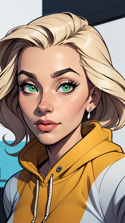 Imagem de desenho animado de uma mulher .cartoon style illustration, estilo de arte dos desenhos animados, estilo de arte dos desenhos animados, digital illustration style, design de personagens altamente detalhado, arte digital detalhada fofa, City fan art, Design de personagens de retrato, beautiful digital illustration, retrato de alta qualidade, Arte em quadrinhos, mulher jovem. Green eyes Medium and wonderful buso Alleyne - Queen's Blade
