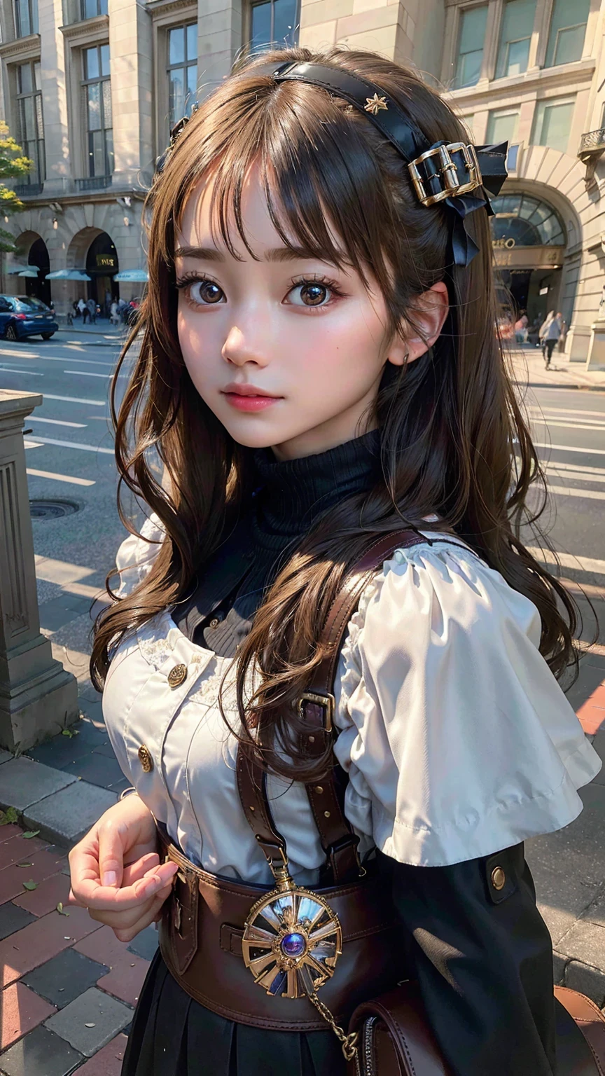 ((Highest quality)), ((masterpiece)), (detailed), Perfect Face. Asian Girl. blonde. Twin tails. Black Ribbon. Green Eyes. Casual clothing.