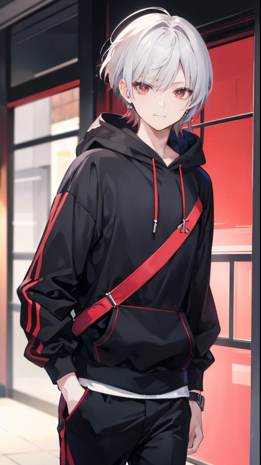 <lora:Alola_Style:0.65>, (best quality, masterpiece:1.5), (1boy, solo:1.1), <lora:e7Haste-07:.8>, hooded_jacket, choker, boots, pants, white hair, short hair, profile, serious, red jewelry, cowboy shot,
