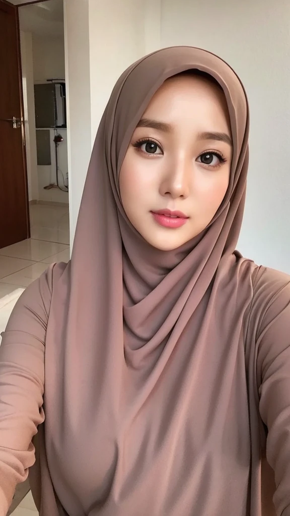 Beautuful Women、hijab, indonesian, a room、selfee、White Room、The face is cute、Vanrak Ayyans appears、1 girl, big breasts