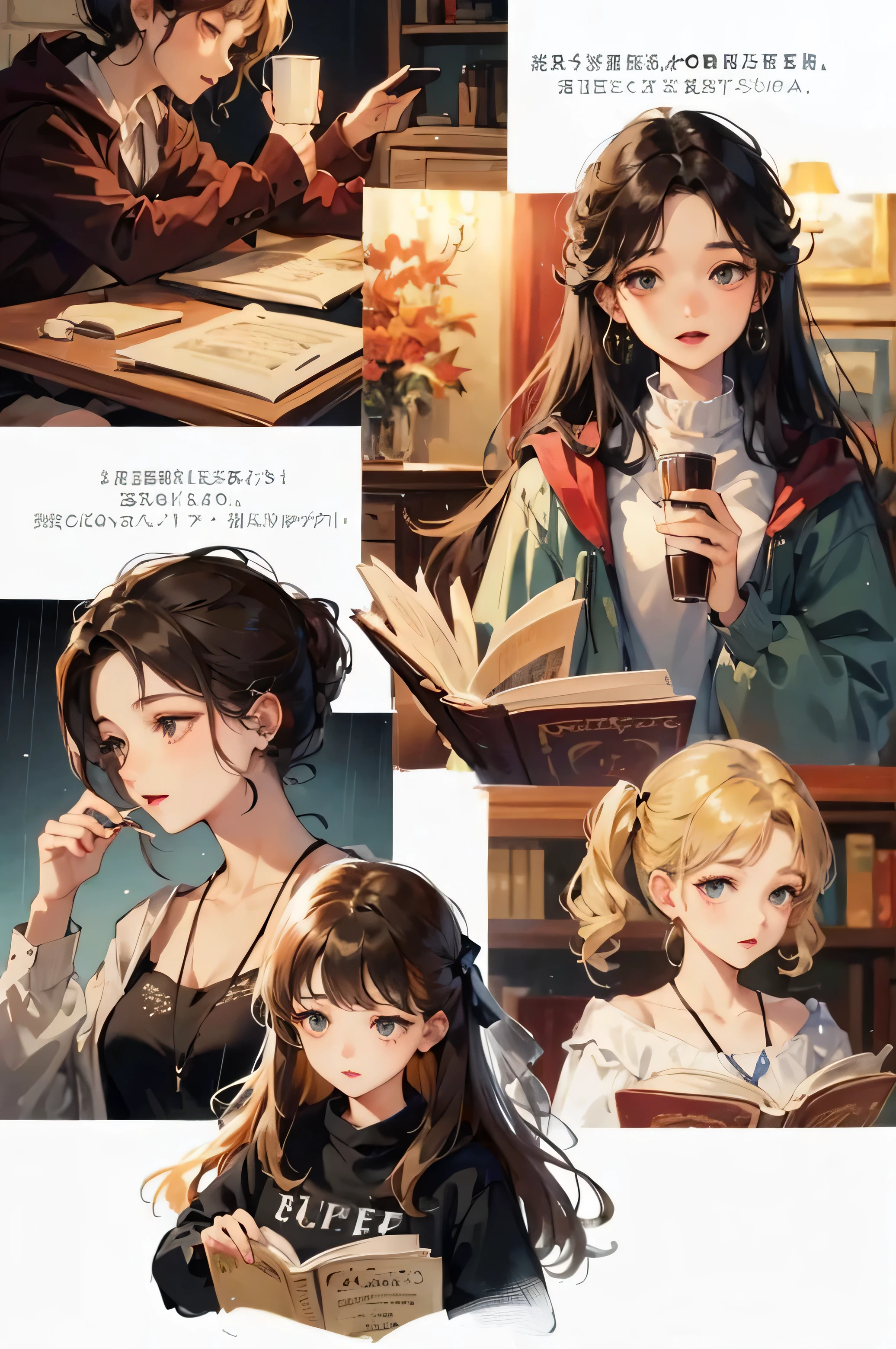 ((highest quality)), ((masterpiece)), (be familiar with), perfect face,girl、virginity、coffee、home、rain、autumn、reading、music、refreshing、acidity、Mellow、dripper、Apple Pie、nostalgic、Charge、weekend、LINE send