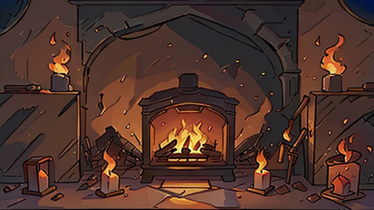 Burning flames in the fireplace
