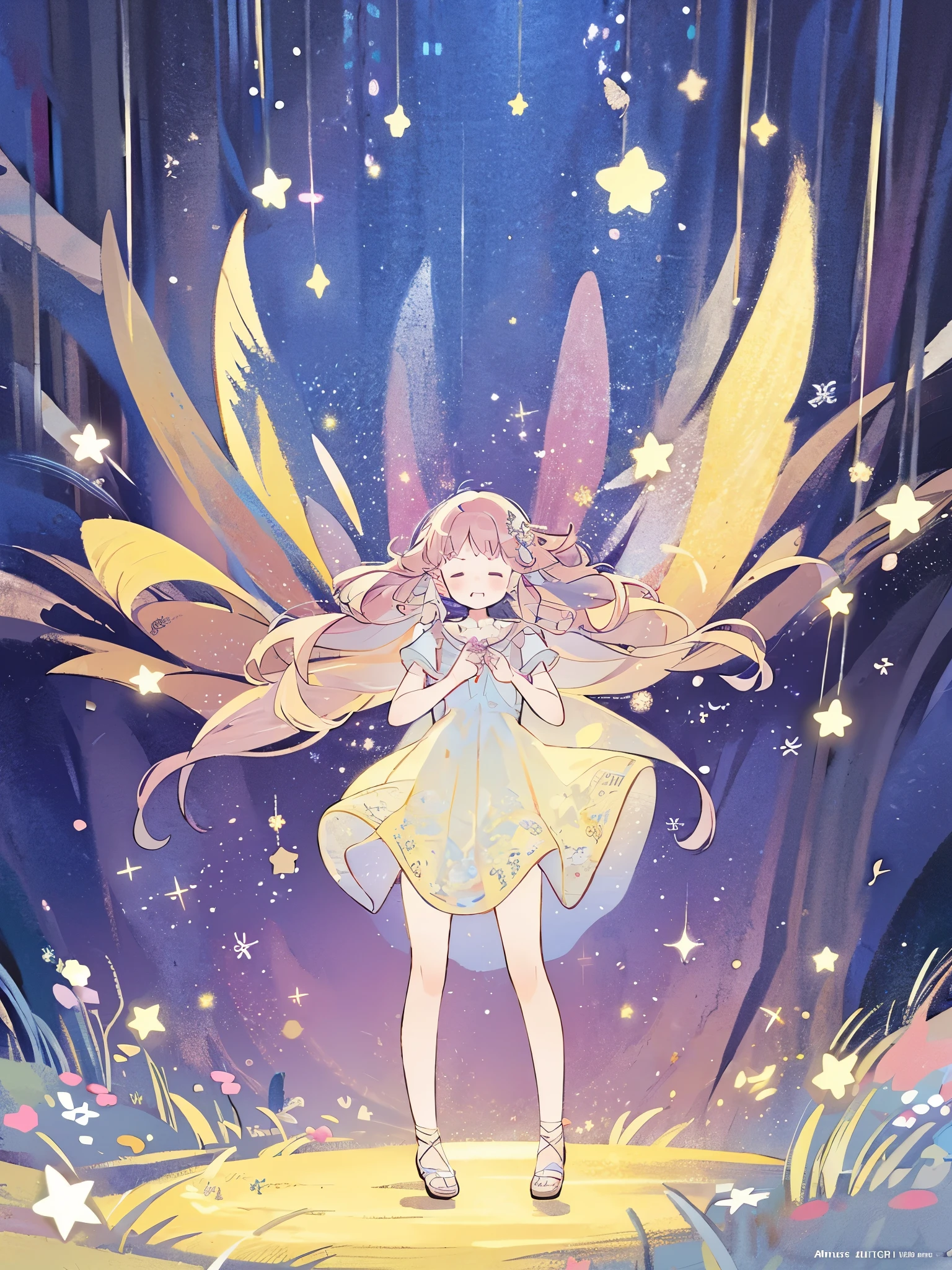 masterpiece, best quality, sharp focus, intricate details, complex background, wishing star background, a woman wearing an ethereal mystical pink translucent dress that reflects the stars, perfume promo art, mystic, complex drawing, highly detailed, Covergirl brand, promo art, artistic rendition, ethereal, starry night, midjourney style, perfection, golden ratio