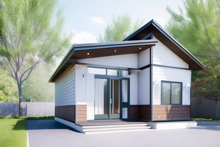 a rendering of a small house with a porch and a covered porch, quality rendering, high quality rendering, wide angle exterior 2022, exterior design, beautifully detailed render, luxcore render, very realistic render, architectural 3 d render, architectural rendering, precise architectural rendering, realistic rendering, realistic 3 d style, realistic style, realistic render, concept house, passive house