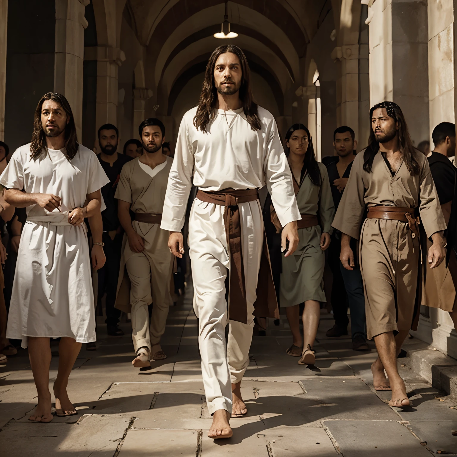 Jesus walking with his disciples pixer poster