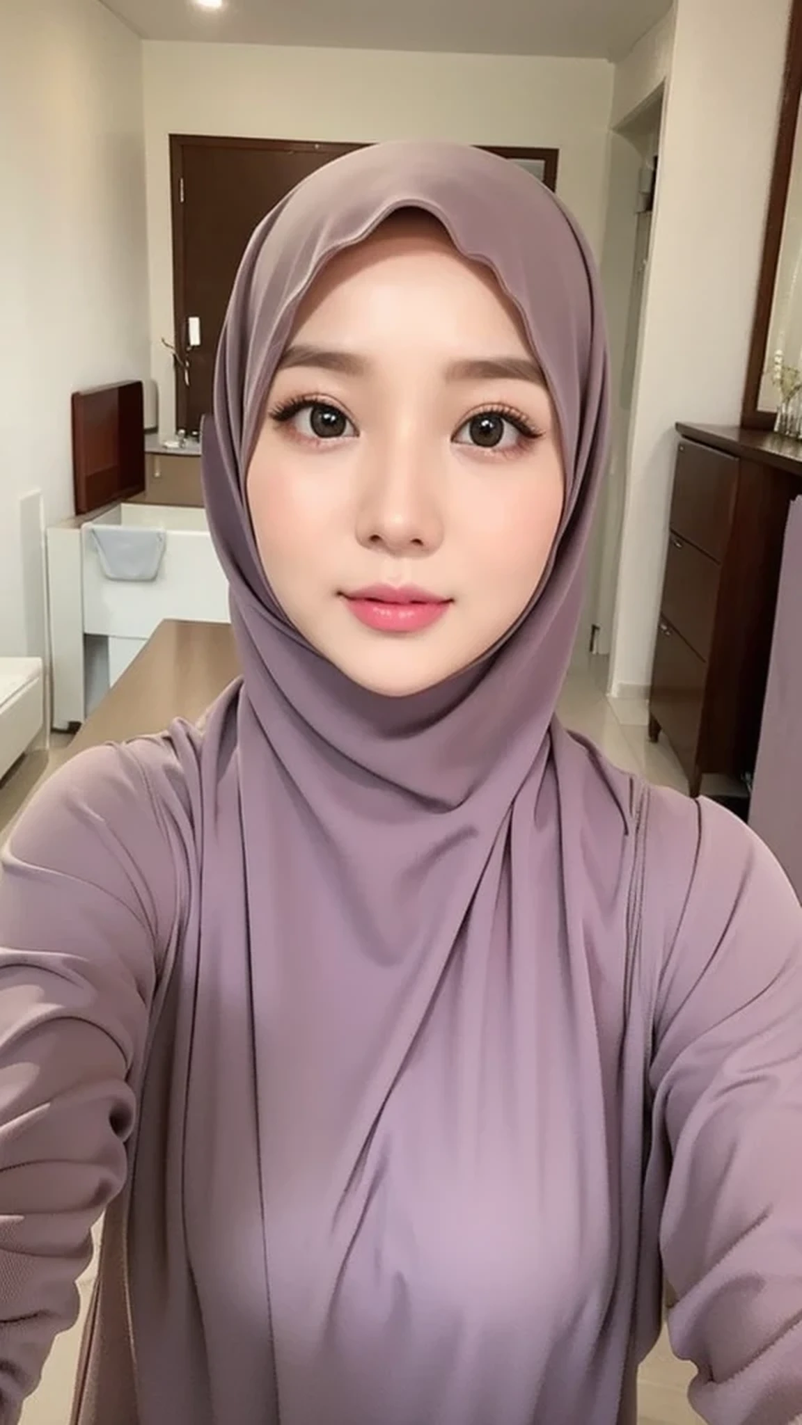 Beautuful Women、hijab, indonesian, a room、selfee、White Room、The face is cute、Vanrak Ayyans appears、1 girl, big breasts