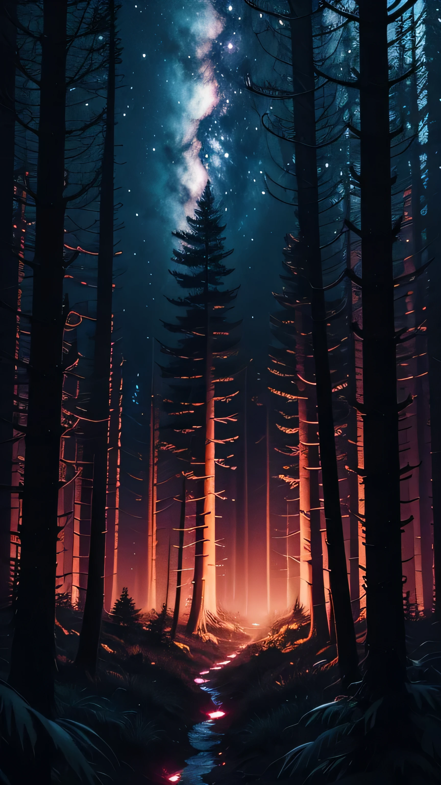 Horror forest, night sky, 8k