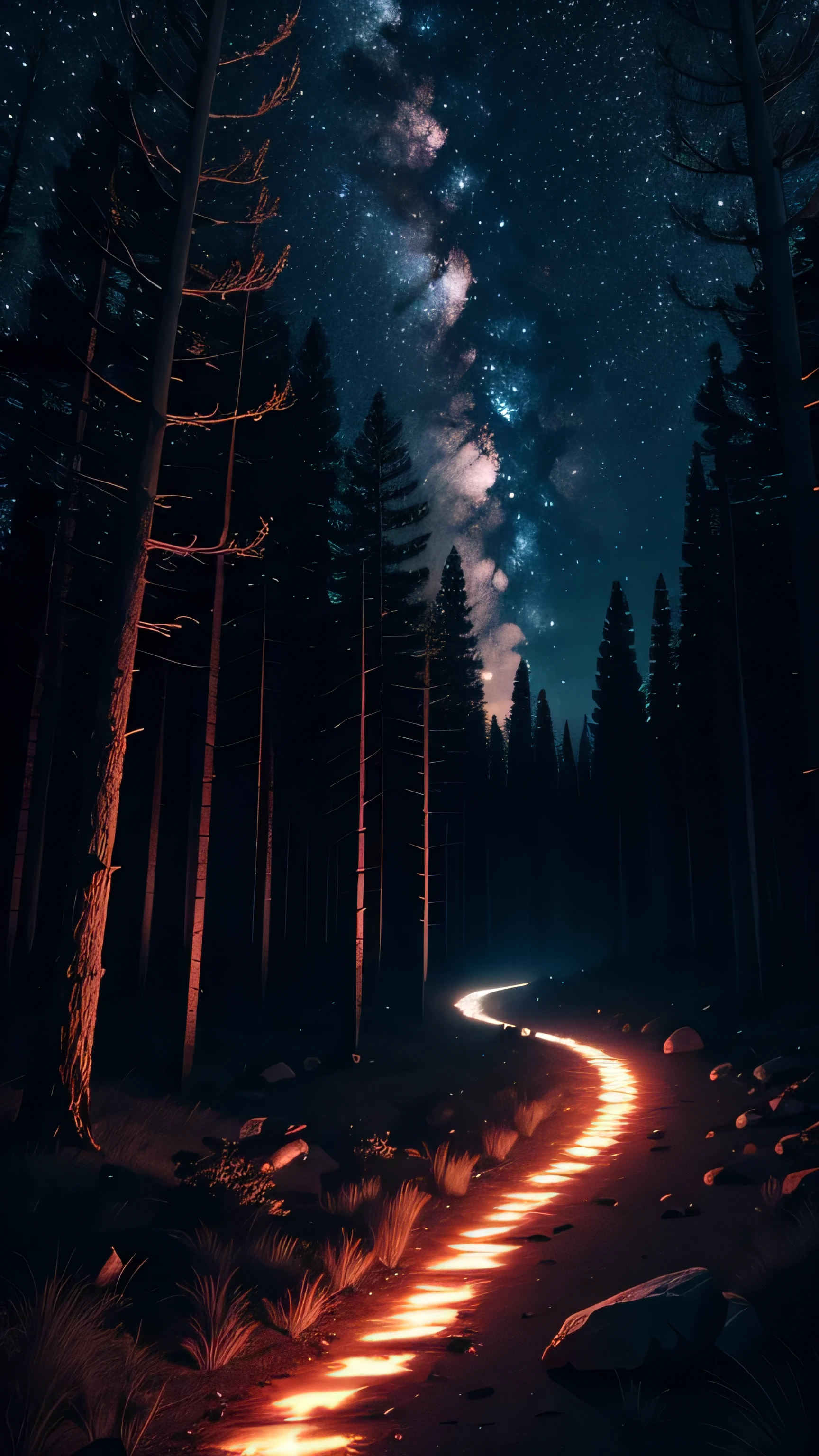 Horror forest, night sky, 8k