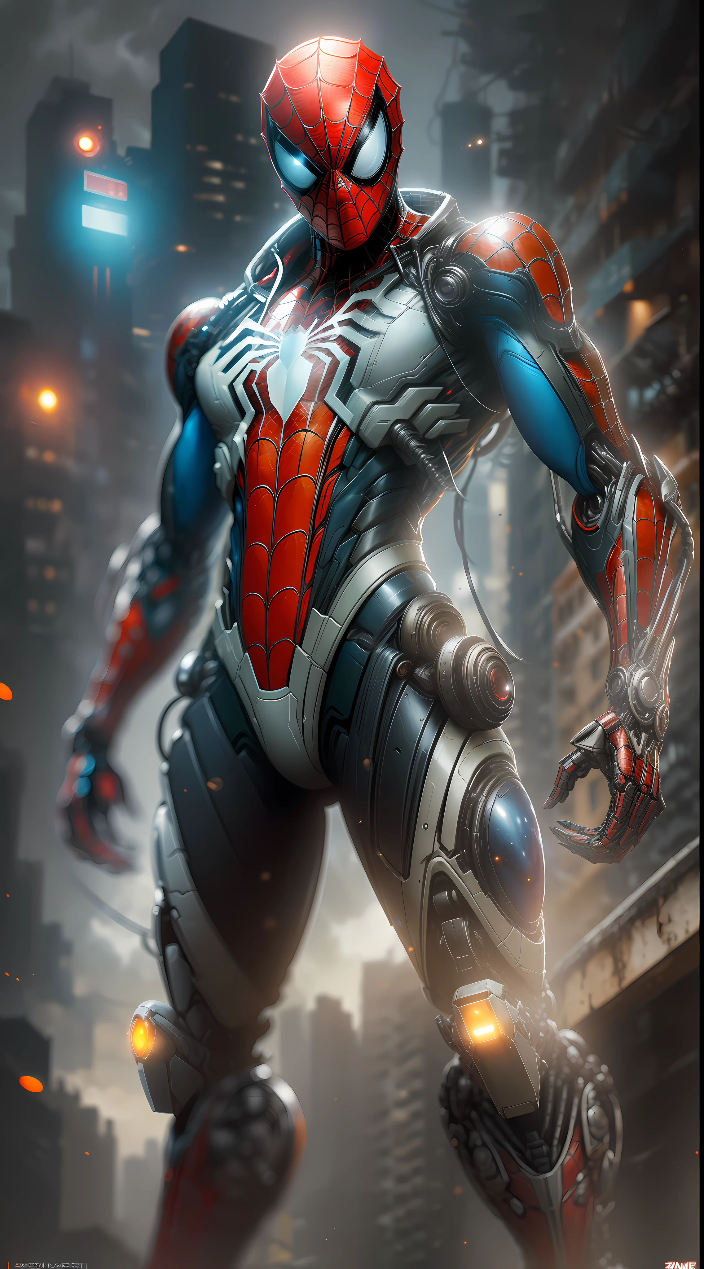O Selvagem Homem-Aranha da foto da Marvel, Biomechanics, complex robot, crescimento total, hiper-realista, pequenos detalhes insanos, linhas extremamente limpas, cyberpunk aesthetic, uma obra-prima apresentada no Zbrush Central