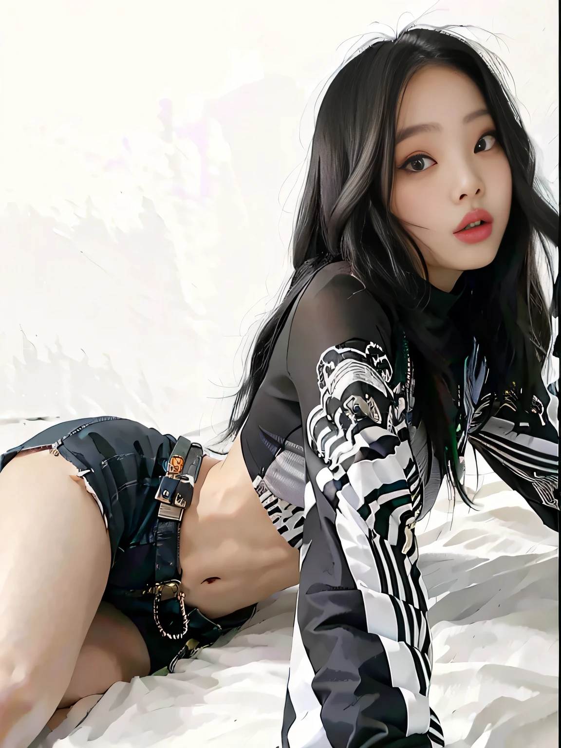 Araffe Asian woman in a black and white shirt and black shorts, coreana, linda jovem coreana, beautiful chinese model, pose atraente, garota jovem e fofa, linda mulher sul-coreana, young asian, linda jovem coreana, 2 modelo feminino de 4 anos, pose sexy, chinesa, cruel korean goth girl, foto de garota magra, beautiful asian girl