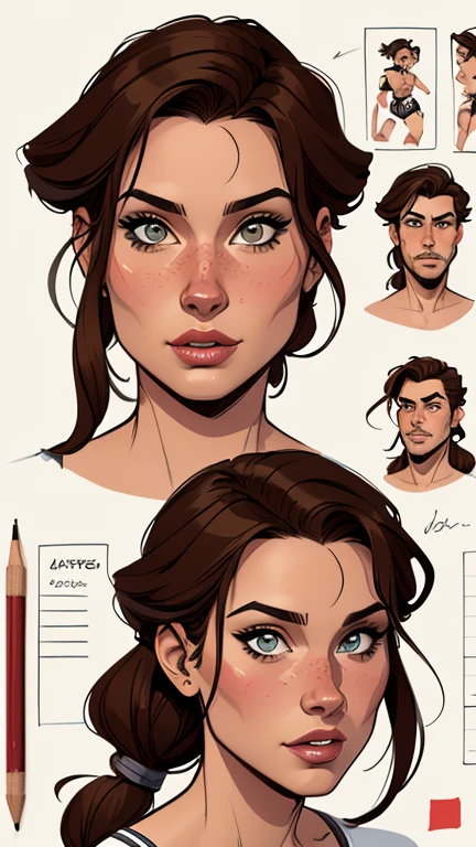 Turnaround sheet Personagem Lara croft imagem de corpo inteiro desenho animado de uma mulher .cartoon style illustration, estilo de arte dos desenhos animados, estilo de arte dos desenhos animados, digital illustration style, design de personagens altamente detalhado, arte digital detalhada fofa, City fan art, Design de personagens de retrato, beautiful digital illustration, retrato de alta qualidade, Arte em quadrinhos, mulher jovem. expression of sexual desire
