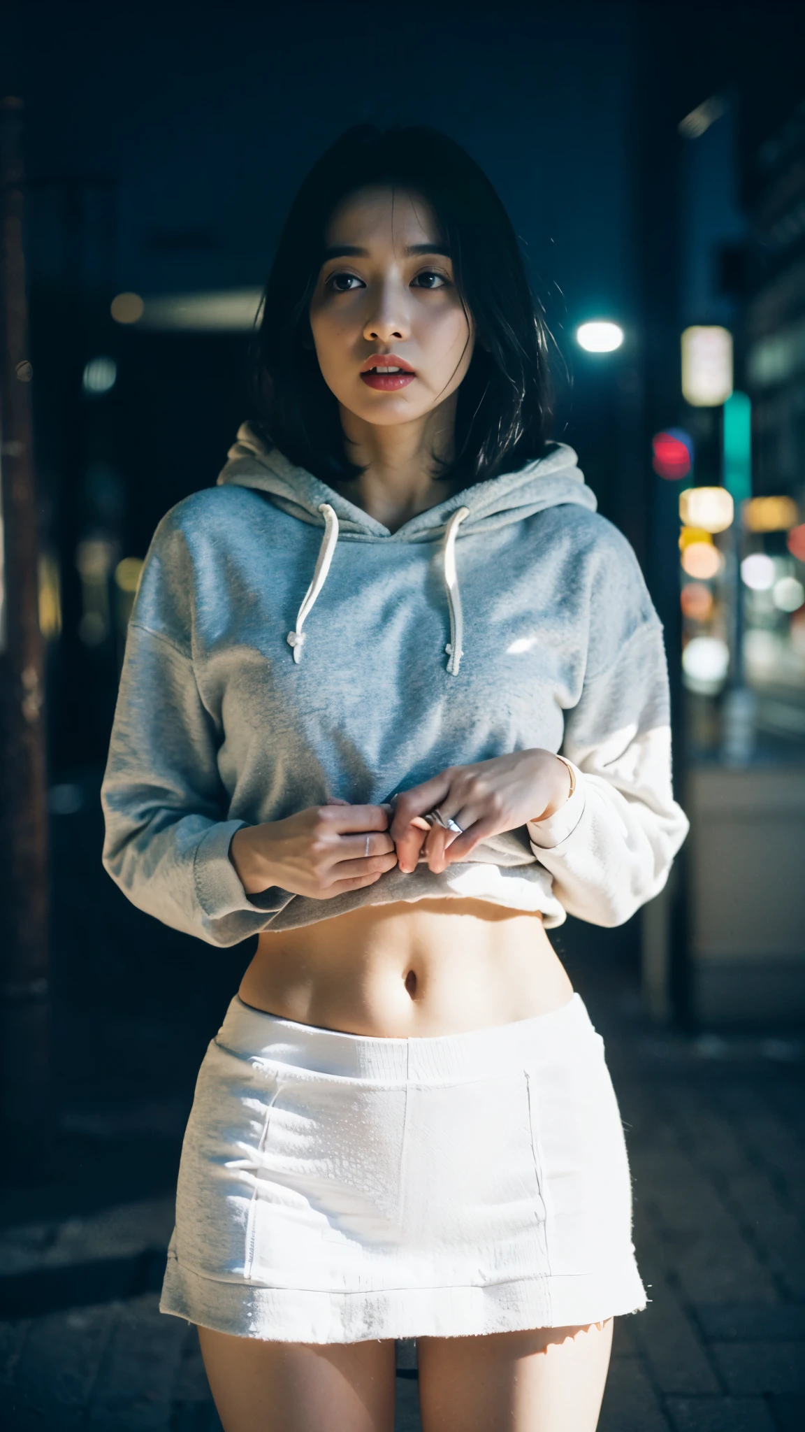 Big Breasts,18-year-old female,Black hoodie,Het Fong,Black and white sneakers,Are standing,Erotic,Expose,tits,Color