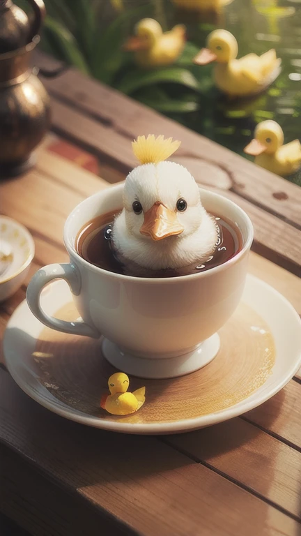Cute little yellow duck drinking tea,Cute,Cute teacup