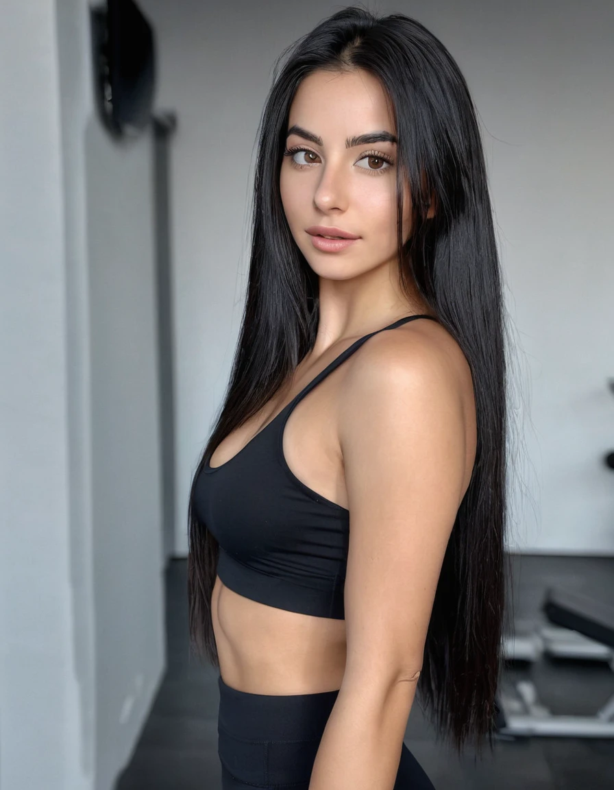 1girl, andrebotez, upper body, headshot, in black, black tshirt, short sleeves,