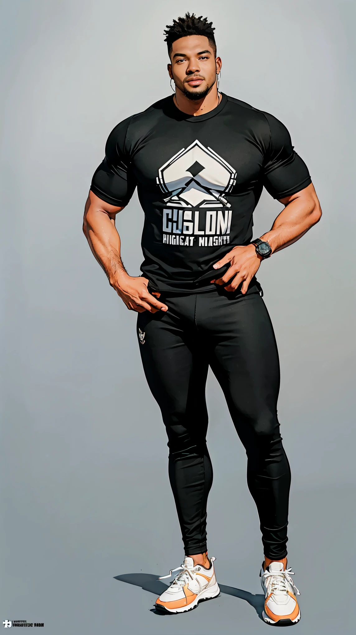 ((best quality,4k,highres,masterpiece:1.2)),((character concept art)), 1 male, 19-year-old African-American exchange student from U.S., college league player, American Football, Running Back position, athlete, athletic body, tall, broad shoulders, broad chest, very strong arms and legs, very muscular, dreadlock hairstyle, Andrew Tete's traits and personality - pragmatic, driven, intelligent, compassionate, reliable, womanizer, goer, arrogant, extrovert, famous for big cock, wearing. black t-shirt, Richard Mille wristwatch, luxury brand sneaker, diamond stud earring, stylish sneakers, confident smirk, intense gaze, (standing confidently), (full body showcase), (show full body), (no logos on background), (no logo), ((plain background)), ((plain background)), (((empty background)))