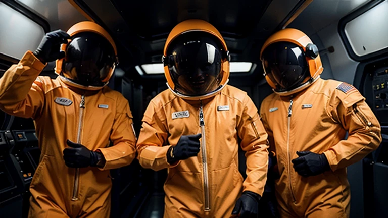 Spacemen in orange suits