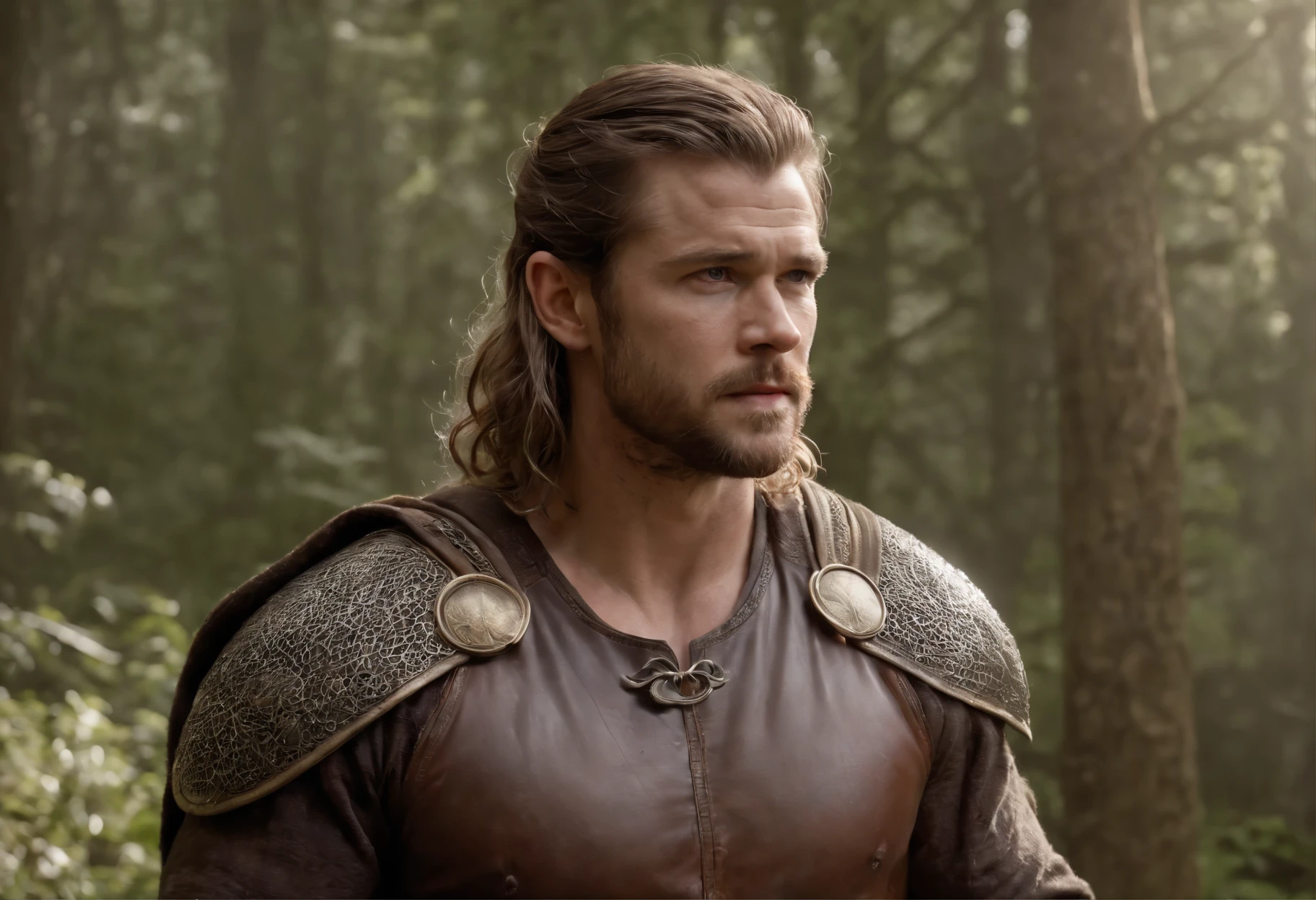 Chris hemsworth from the huntsman winter's war as thorfinn from vinland saga, god of war, powerfully muscular heavy metal viking rogue,physique exudes strength and masculinity,fantasy action-adventure film, unreal engine 5, high definition, photorealistic, hd, 8k, cinematic, super-resolution, animated film, cinematography, atmospheric, highly detailed heavenly dramatic lighting, highly realistic cinematic lighting, volumetric lighting, photography, cinema, epic high dynamic lighting, hdr, extremely detailed, depth of field, dramatic lighting, vray, dramatic color grade, epic scene, by weta digital, by Wētā FX, by wlop, color grading, editorial photography, 32k, megapixel, prophoto rgb, diffraction grading, chromatic aberration, rgb displacement, scan lines, anti-aliasing, fxaa, txaa, rtx, ssao, shaders, opengl-shaders, glsl-shaders, post-processing, post-production, cel shading, tone mapping, cgi, vfx, sfx, insanely detailed and intricate,directed by peter jackson