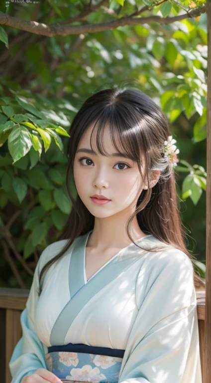 (Photoreal:1.4), (Top image quality:1.0), (超A high resolution:1.0), 8K, Raw photography, (masterpiece:0.2), (Pueros face_V1:0.5)、(最高quality Detail:1.2)、realistic、8k uh、High resolution、(1 girl:1.2)、超detailedな、High quality textures、intricate details、exposed thighs、big and full breasts、detailed、Very detailed CG、High quality shadows、detailed 美しく繊細な顔、Beautiful details and delicate eyes、Depth of the bounds written、ray tracing,1 girl, japanese girl, cute, thin, black kimono, Japanese pattern kimono,floral scrunchie, beautiful skin, facing the front,please sit down, sit straight「thank you」say,Make your hands look elegant,A faint smile on Japan's land,Japanese garden,luxurious Japanese room, sky porn, magic hour, (realistic:1.3), finely, quality, (table top:1.2), (realistic:1.2), (最高quality), (複雑なdetailed), dramatic, ray tracing, photograph, +roller