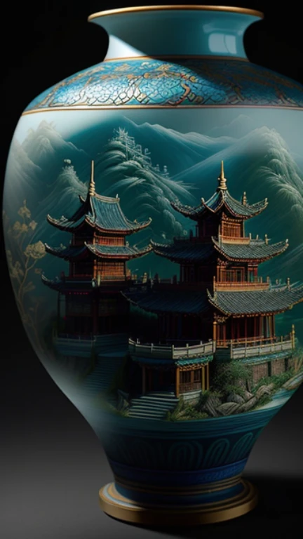 best quality, actual, photoactual, Super detailed, "Huaguoshan+Fairy+Chinese architecture" Highly detailed engraving "Nanbing" porcelain,super wide angle,Accent lighting,Volumetric lighting,backlight, (detail light),((extremely delicate and beautiful)),dramatic_shadow,Rays_track,high dynamic range