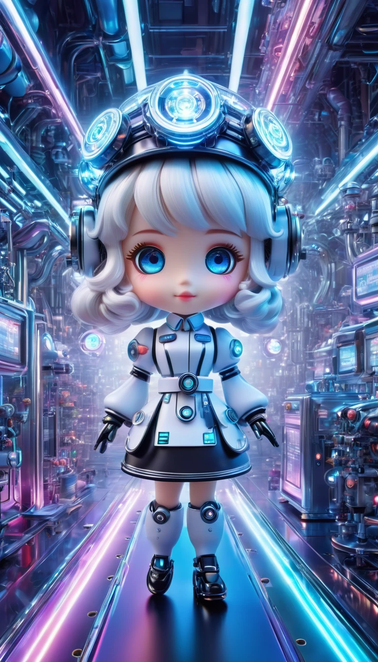 Pixar style, (Blind box toy style:1.2), (full-body shot) , 1 transparent cute mechanical nurse doll, Transparent mecha, Exquisite nurse hat:1.2, 夜Light护目镜:1.2, Colorful neon Lights, High-tech mechanical parts, Metal body, Detailed mechanical metal design, bright colors, 動態發Light, 反Light金属表面, Bright environment, dynamic poses, Exquisite existence, Skill improvement, Interlocking mechanical gears, Stylish design, motion blur effect, Metalworking details, Sci-fi atmosphere, Streamlined aerodynamic shape, 激Light扫描图案, Holographic projection, LED Light track, beautiful and unforgettable, Advanced sensors, complex algorithm, Ominous and mysterious atmosphere, electric spark, Shiny chrome plating, Propulsion systems of the future, Clean, White background, (global illumination, Light线追踪, high dynamic range, Unreal rendering,Reasonable design, high detail, masterpiece, best quality, ultra high definition, Light),chibi,locomotive,3D style