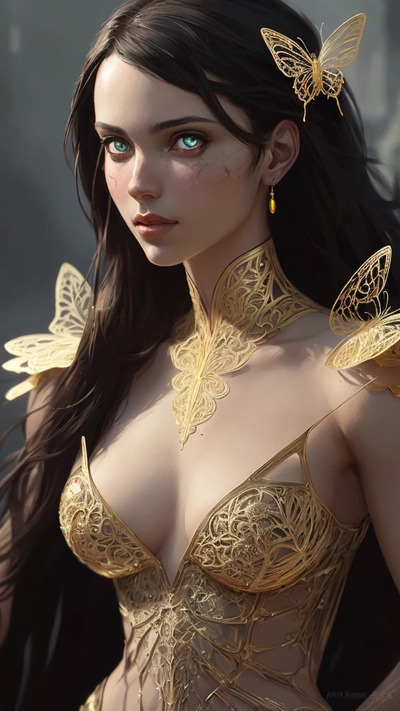 8k portrait of beautiful cyborg spider pirate, intricate, elegant, highly detailed, majestic, digital photography, art by artgerm and ruan jia and greg rutkowski surreal painting gold butterfly filigree, broken glass, (masterpiece, sidelighting, finely detailed beautiful eyes: 1.2), hdr,