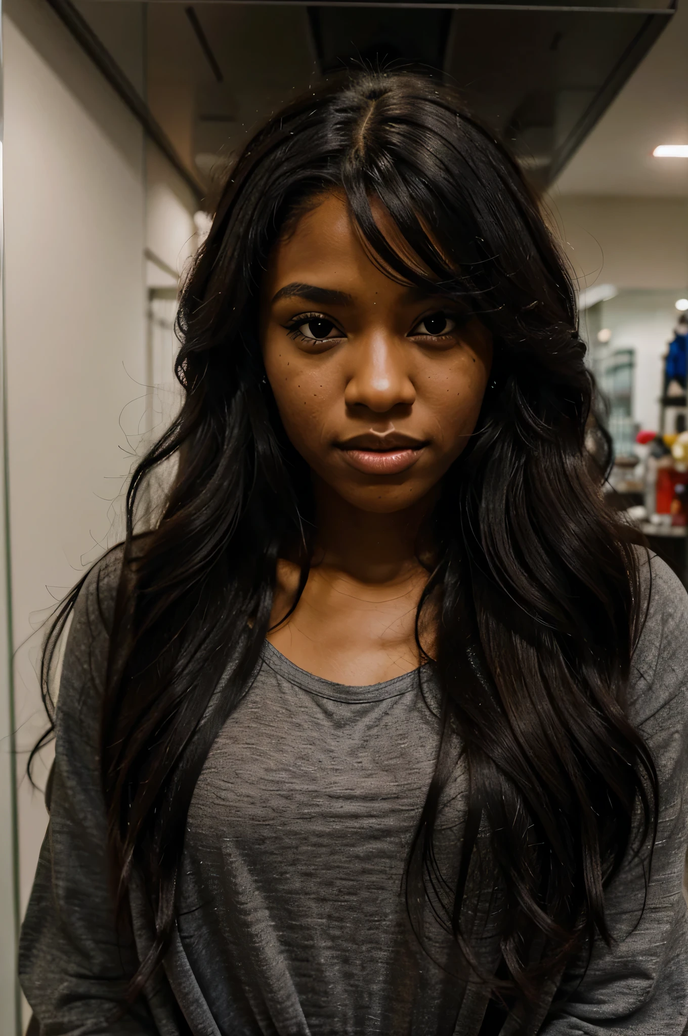 African American woman, A half body, Very beautiful and elegant African American woman, 30 yo,55 kg, Sexy, Jet black hair, Black hair color, Perfect hair, Fine strands of hair, detail in face