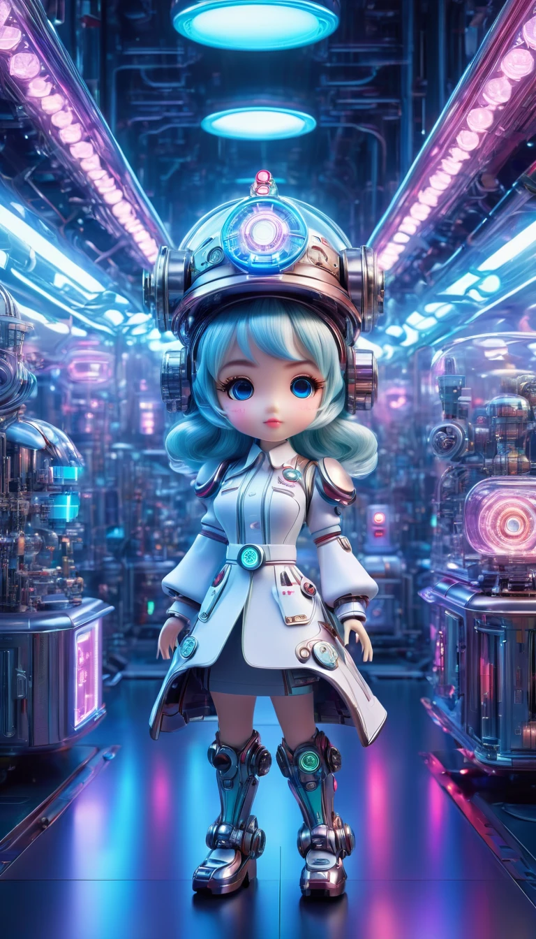 Pixar style, (Blind box toy style:1.2), (full-body shot) , 1 transparent cute mechanical nurse doll, Transparent mecha, Exquisite nurse hat:1.2, 夜Light护目镜:1.2, Colorful neon Lights, High-tech mechanical parts, Metal body, Detailed mechanical metal design, bright colors, 動態發Light, 反Light金属表面, Bright environment, dynamic poses, Exquisite existence, Skill improvement, Interlocking mechanical gears, Stylish design, motion blur effect, Metalworking details, Sci-fi atmosphere, Streamlined aerodynamic shape, 激Light扫描图案, Holographic projection, LED Light track, beautiful and unforgettable, Advanced sensors, complex algorithm, Ominous and mysterious atmosphere, electric spark, Shiny chrome plating, Propulsion systems of the future, Clean, White background, (global illumination, Light线追踪, high dynamic range, Unreal rendering,Reasonable design, high detail, masterpiece, best quality, ultra high definition, Light)，chibi，locomotive，3D style