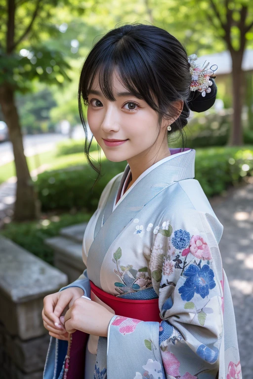 (kimono)、((35 years old))、random pose、(highest quality,masterpiece:1.3,超A high resolution,),(super detailed,caustics),(Photoreal:1.4,RAW shooting,)ultra-realistic capture,very detailed,High resolution 16K human skin close-up、 Natural skin texture、、Skin looks even-toned and healthy、 Use natural light and color,1 girl,Japanese,,cute,black haired,middle hair,,smile,,(Depth of the bounds written、chromatic aberration、、wide range of lighting、natural shading、)、