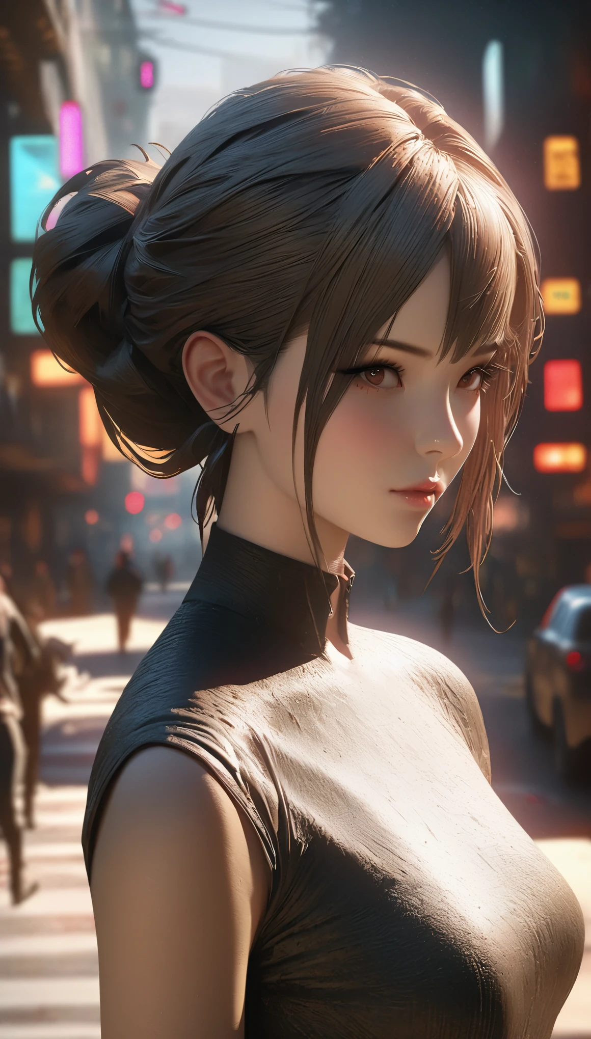 There was a woman standing on the roadside, Cyberpunk Art by Yang J, Popular topics on ArtStation, realism, guweiz style artwork, anime style. 8K, guweiz, Realistic anime 3D style, Popular topics on cgstation, 🤤 girl portrait, Surreal cyberpunk style, anime style mixed with fujifilm, Fantasy cyberpunk girl