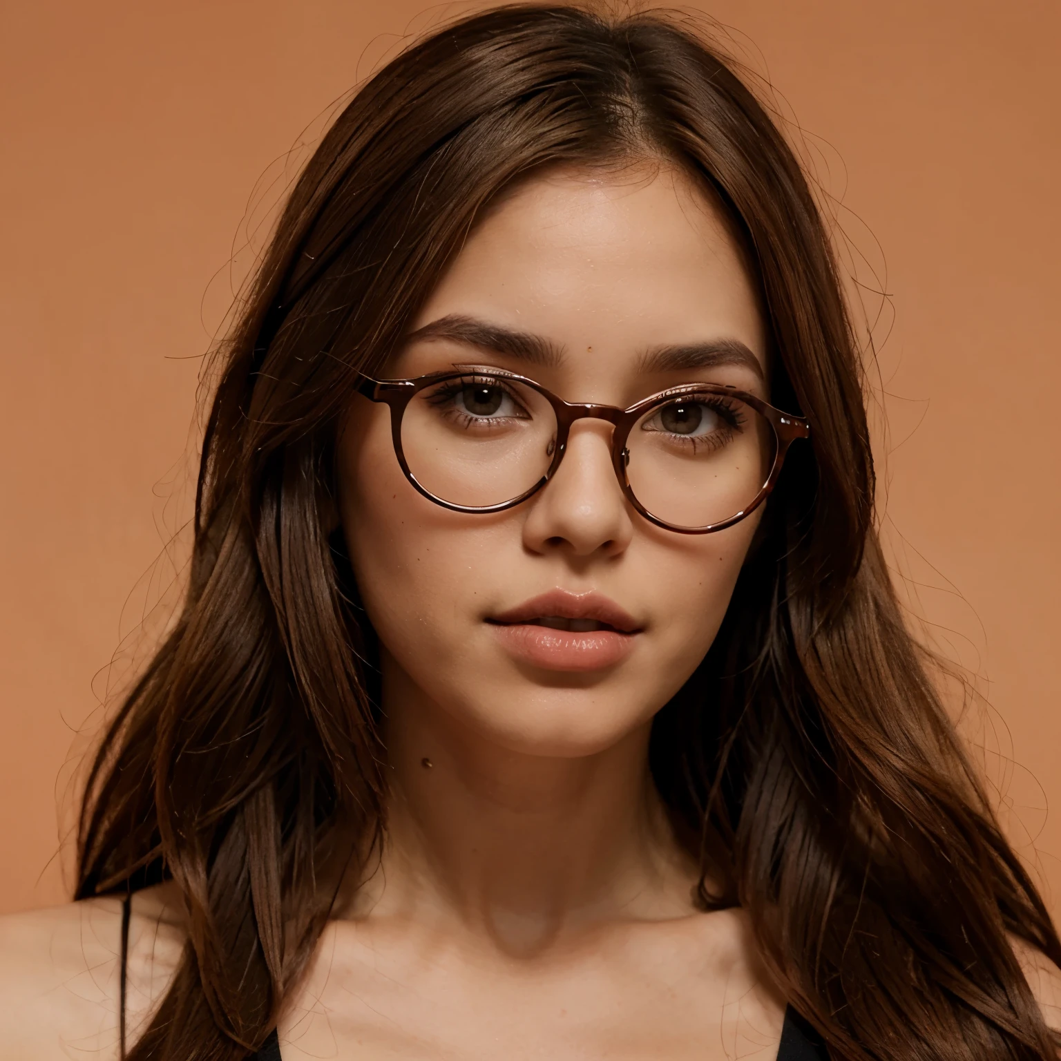 Chica, Brown hair, con lentes y labial rojo en estilo animado 