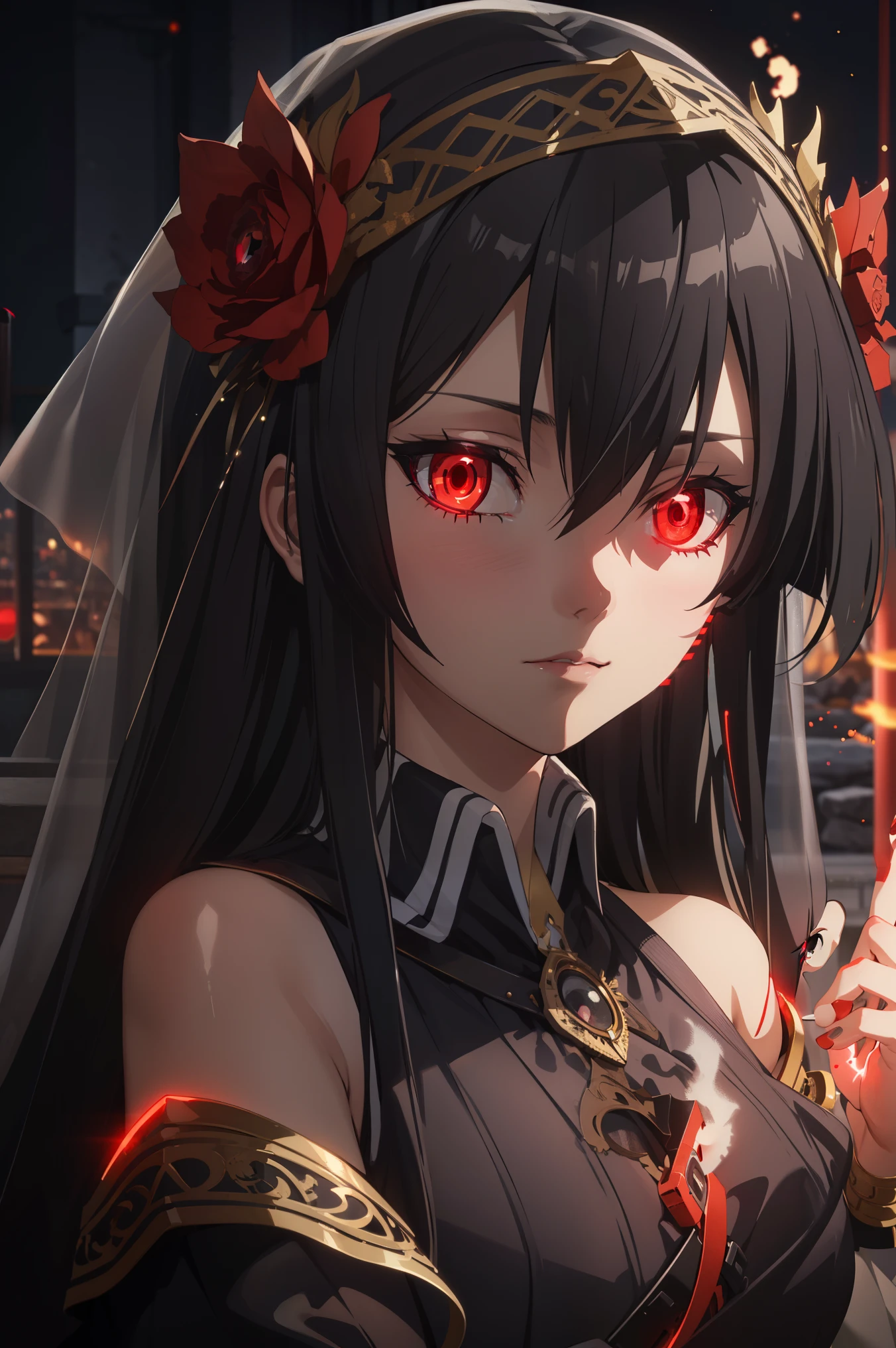 score_8_up, score_7_up, source_anime, Akame, 1girl, solo, black hair, long hair, ((glowing red eyes:1.5)),
BREAK (black wedding dress,black bridal veil,off-shoulder:1.2),
BREAK looking_at_viewer, ok_sign, one_eye_closed, open_hand,
BREAK (masterpiece:1.2), best quality, high resolution, unity 8k wallpaper, (illustration:0.8), (beautiful detailed eyes:1.6), extremely detailed face, perfect lighting, extremely detailed CG, (perfect hands, perfect anatomy),perfect face,