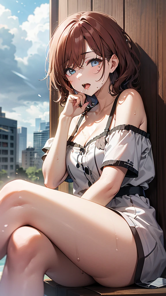 ultradetail、particles of light:0.5、off shoulder、hostel、yukata、beautiful cleavage、beautiful blue eye、half open mouth、natural texture、dripping cloudy saliva、realistic skin、stick out tongue、body wet with milk、Trance、cross your legs