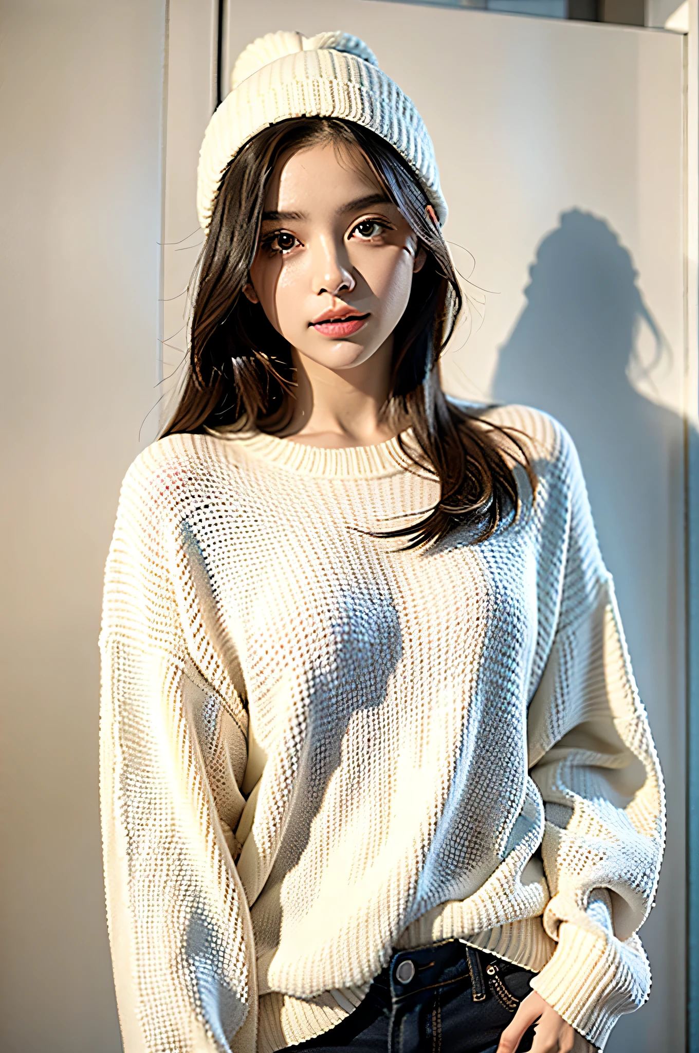 1girl,sweater,white background,