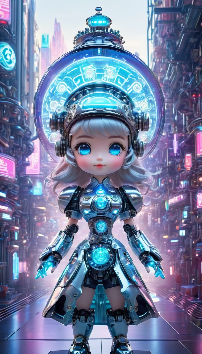 Pixar style, (Blind box toy style:1.2), (full-body shot) , 1 transparent cute mechanical nurse doll, Transparent mecha, Exquisite nurse hat:1.2, 夜Light护目镜:1.2, Colorful neon Lights, High-tech mechanical parts, Metal body, Detailed mechanical metal design, bright colors, 動態發Light, 反Light金属表面, Bright environment, dynamic poses, Exquisite existence, Skill improvement, Interlocking mechanical gears, Stylish design, motion blur effect, Metalworking details, Sci-fi atmosphere, Streamlined aerodynamic shape, 激Light扫描图案, Holographic projection, LED Light track, beautiful and unforgettable, Advanced sensors, complex algorithm, Ominous and mysterious atmosphere, electric spark, Shiny chrome plating, Propulsion systems of the future, Clean, White background, (global illumination, Light线追踪, high dynamic range, Unreal rendering,Reasonable design, high detail, masterpiece, best quality, ultra high definition, Light)，chibi，locomotive，3D style