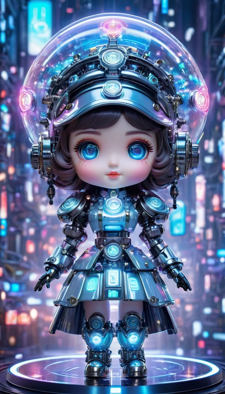 Pixar style, (Blind box toy style:1.2), (full-body shot) , 1 transparent cute mechanical nurse doll, Transparent mecha, Exquisite nurse hat:1.2, 夜Light护目镜:1.2, Colorful neon Lights, High-tech mechanical parts, Metal body, Detailed mechanical metal design, bright colors, 動態發Light, 反Light金属表面, Bright environment, dynamic poses, Exquisite existence, Skill improvement, Interlocking mechanical gears, Stylish design, motion blur effect, Metalworking details, Sci-fi atmosphere, Streamlined aerodynamic shape, 激Light扫描图案, Holographic projection, LED Light track, beautiful and unforgettable, Advanced sensors, complex algorithm, Ominous and mysterious atmosphere, electric spark, Shiny chrome plating, Propulsion systems of the future, Clean, White background, (global illumination, Light线追踪, high dynamic range, Unreal rendering,Reasonable design, high detail, masterpiece, best quality, ultra high definition, Light),chibi,locomotive,3D style